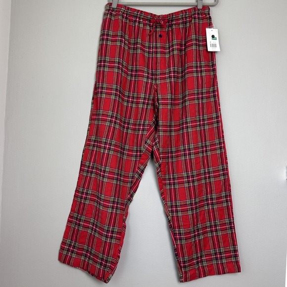 Crown & Ivy Pajama Pants Mens Large Red Flannel Plaid Lounge Sleepwear NWT Cozy - Picture 1 of 8